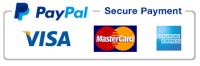 Paypal Logo that indicates payments are secure using Visa, MasterCard and American Express.